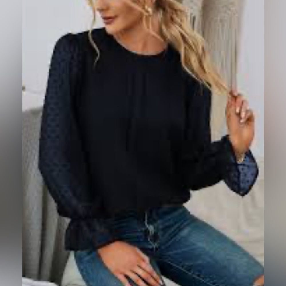 Banana Republic navy long flounce sleeve Swiss dot blouse top size XS